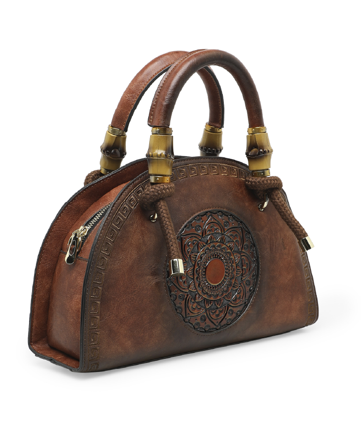 Crescent Women's Genuine Leather Handbag - Brown