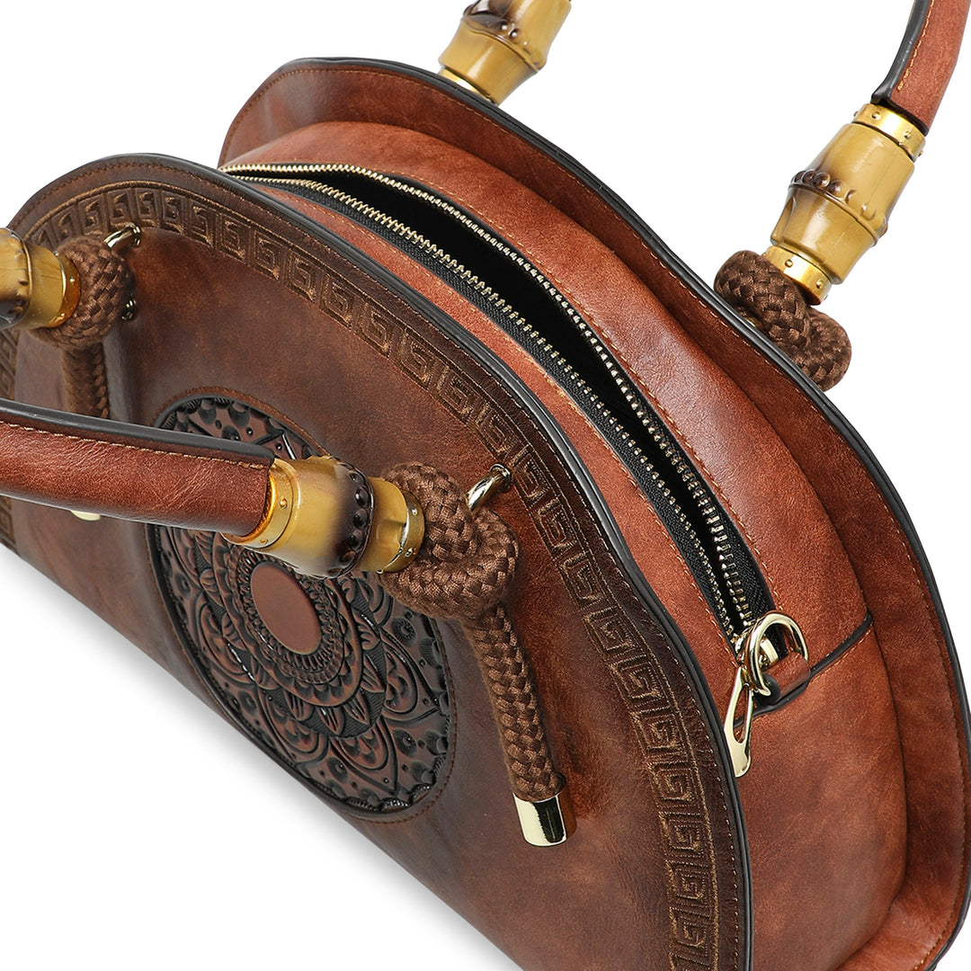 Crescent Women's Genuine Leather Handbag - Brown