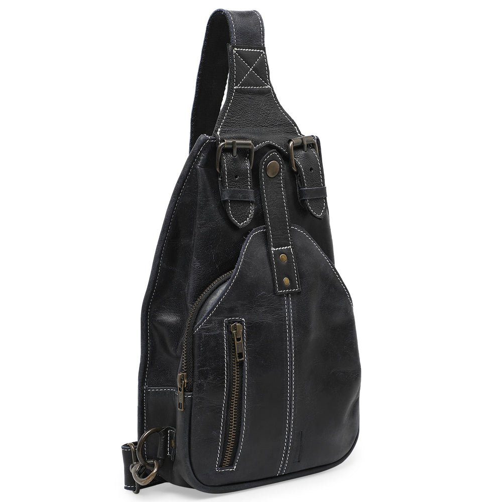 Urban Warrior Men's Genuine Leather Crossbody Bag - Black