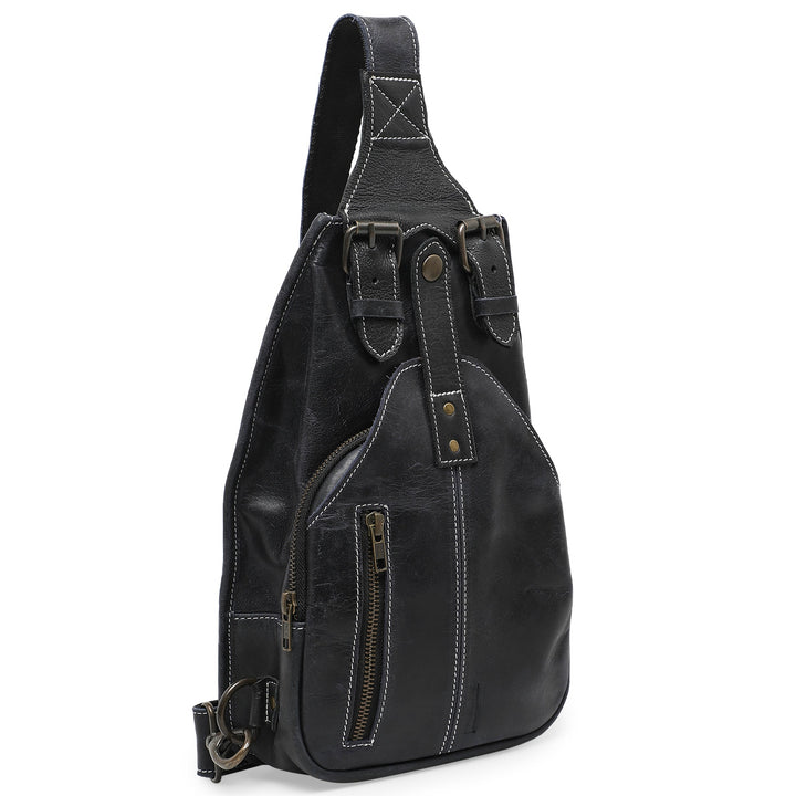 Urban Warrior Men's Genuine Leather Crossbody Bag - Black