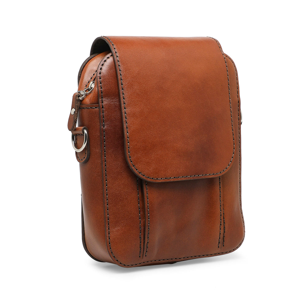 Jordon Men's Genuine Leather Side Messenger Bag - Tan