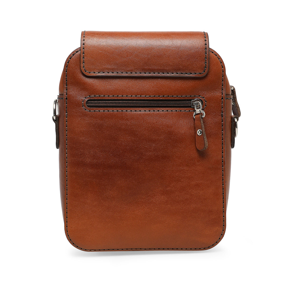 Men's Genuine Leather Side Messenger Bag - Tan