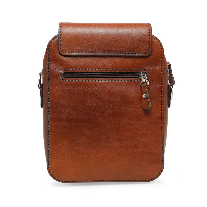 Men's Genuine Leather Side Messenger Bag - Tan