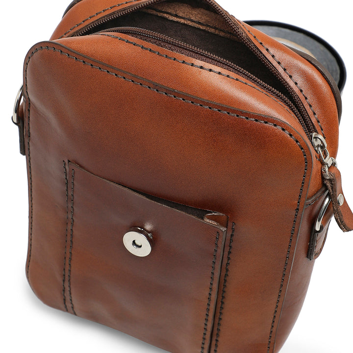 Tan Leather Side Messenger Bag