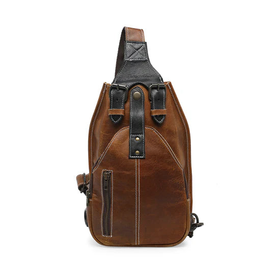 Urban Warrior Men's Genuine Leather Crossbody Bag - Brown