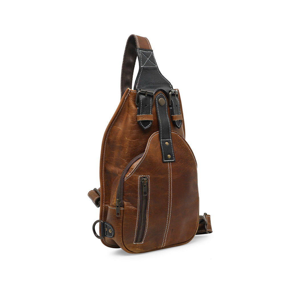 Urban Warrior Men's Genuine Leather Crossbody Bag - Brown