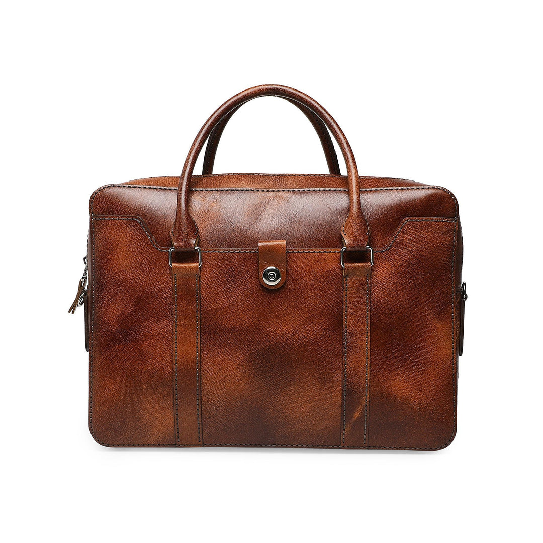 Jessica Genuine Leather Laptop Bag - Brown