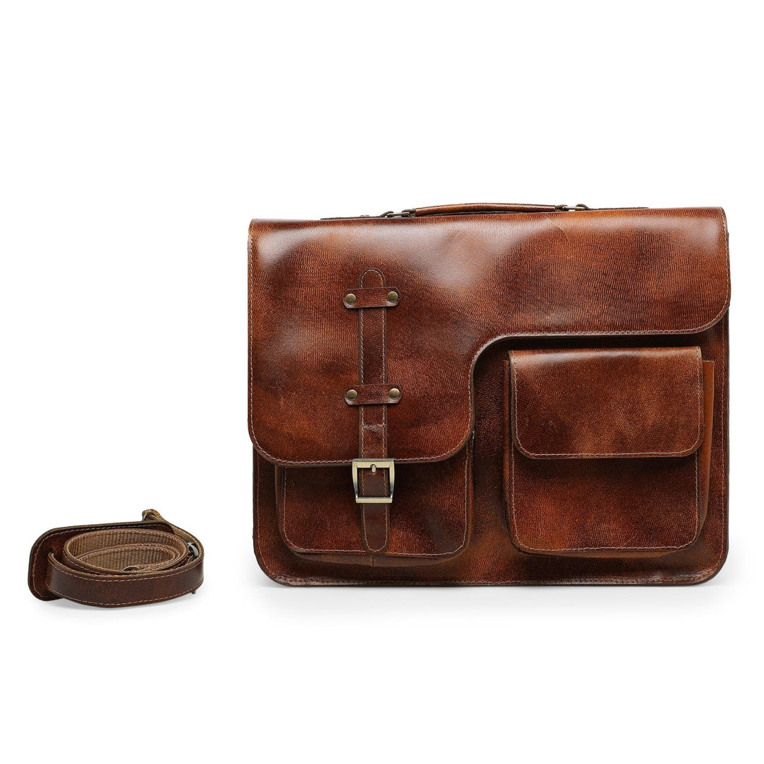 Americo Men's Genuine Leather Laptop Bag - Brown