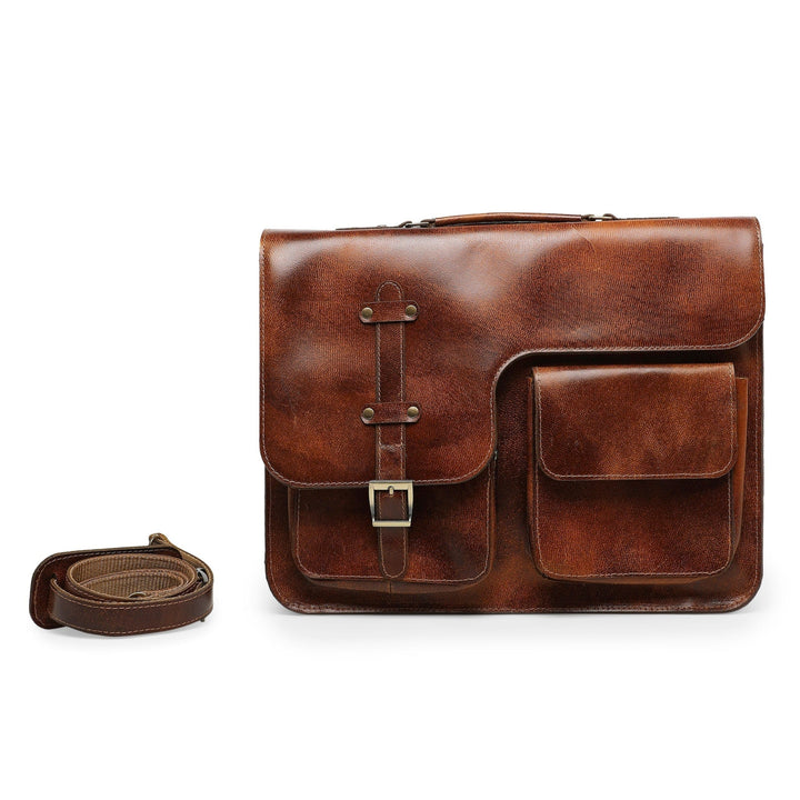 Americo Men's Genuine Leather Laptop Bag - Brown