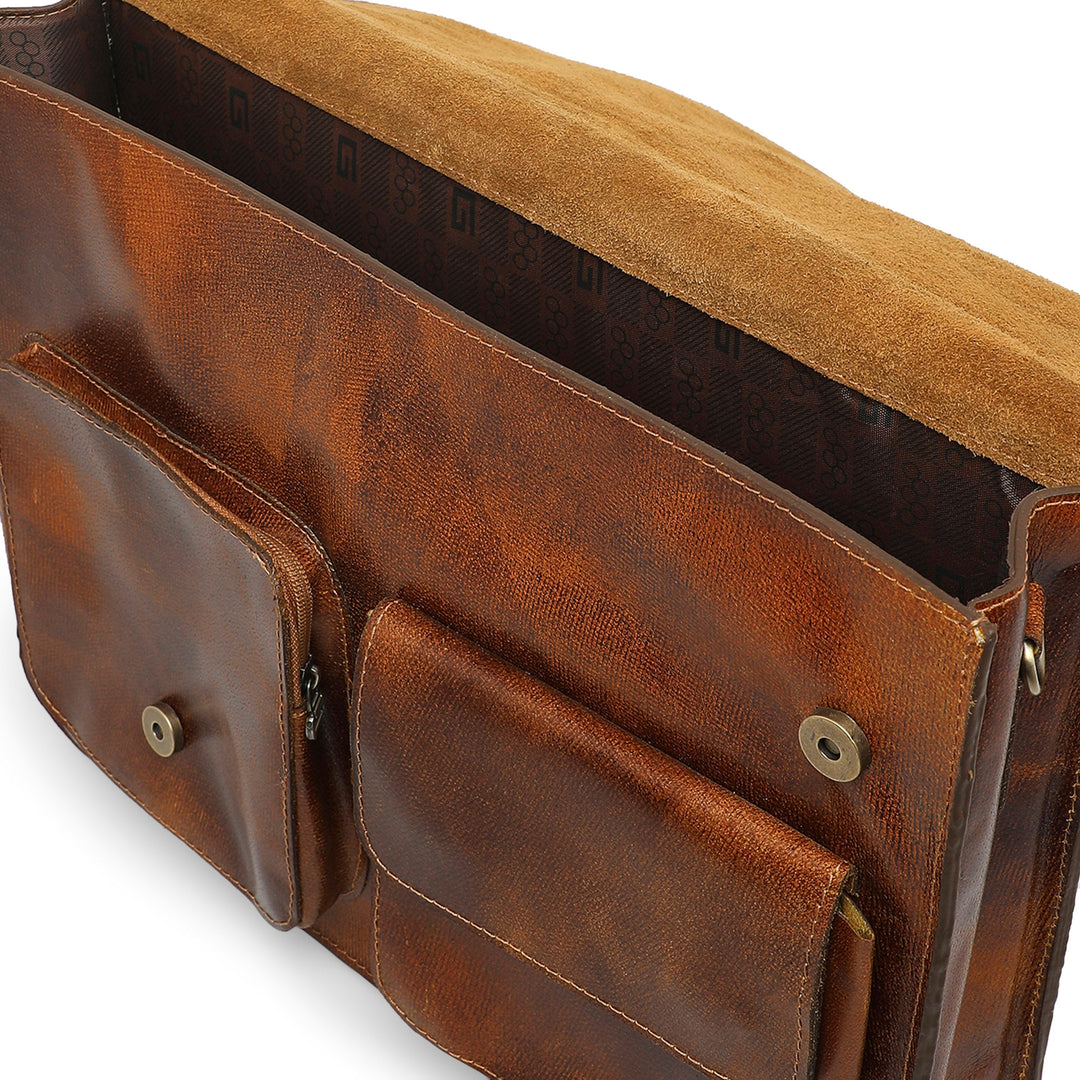 Americo Men's Genuine Leather Laptop Bag - Brown