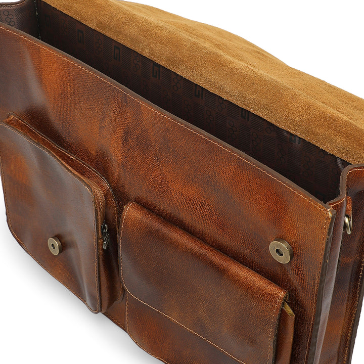 Americo Men's Genuine Leather Laptop Bag - Brown