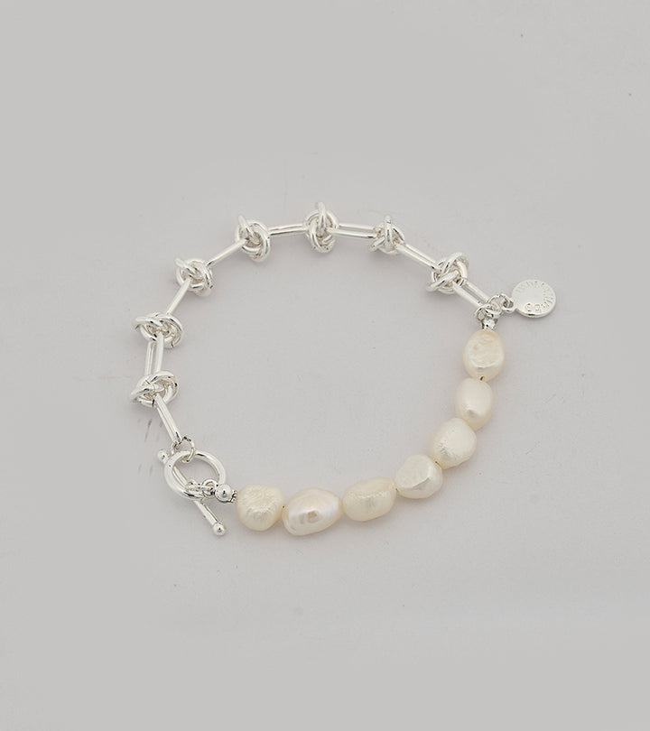 Pearl Chain Sterling Silver Zircon Bracelet