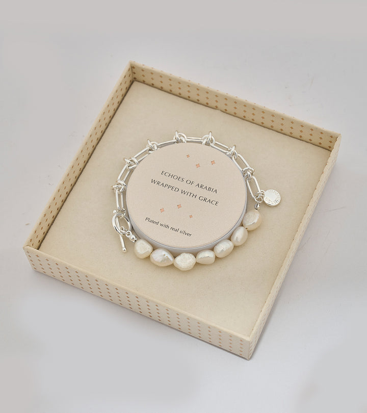 Pearl Chain Sterling Silver Zircon Bracelet