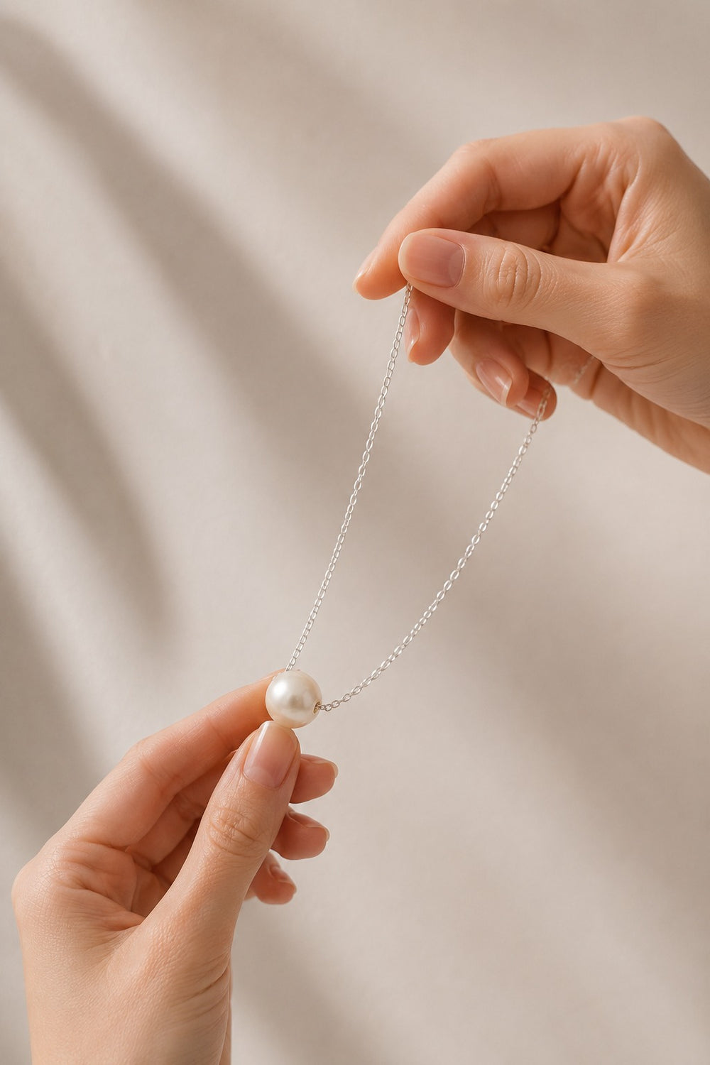 Pearl Drop Sterling Silver Zircon Necklace