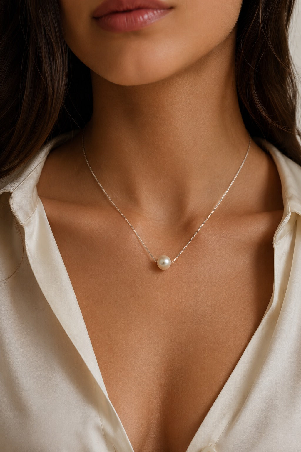 Pearl Drop Sterling Silver Zircon Necklace