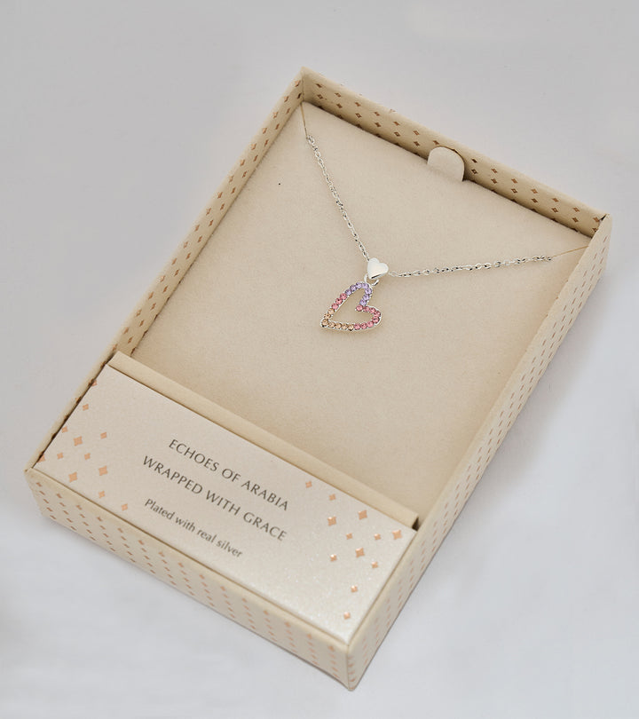 Qaws Heart Sterling Silver Zircon Necklace