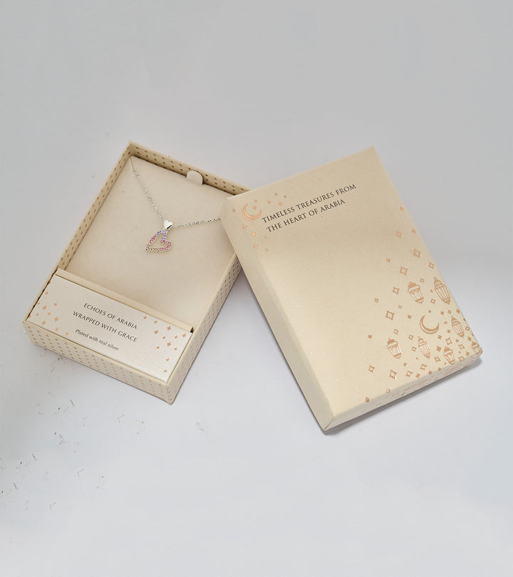 Qaws Heart Sterling Silver Zircon Necklace