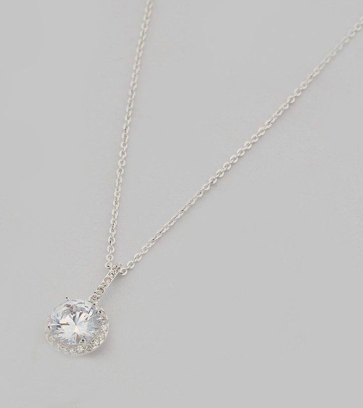 Solitaire Sterling Silver Zircon Necklace