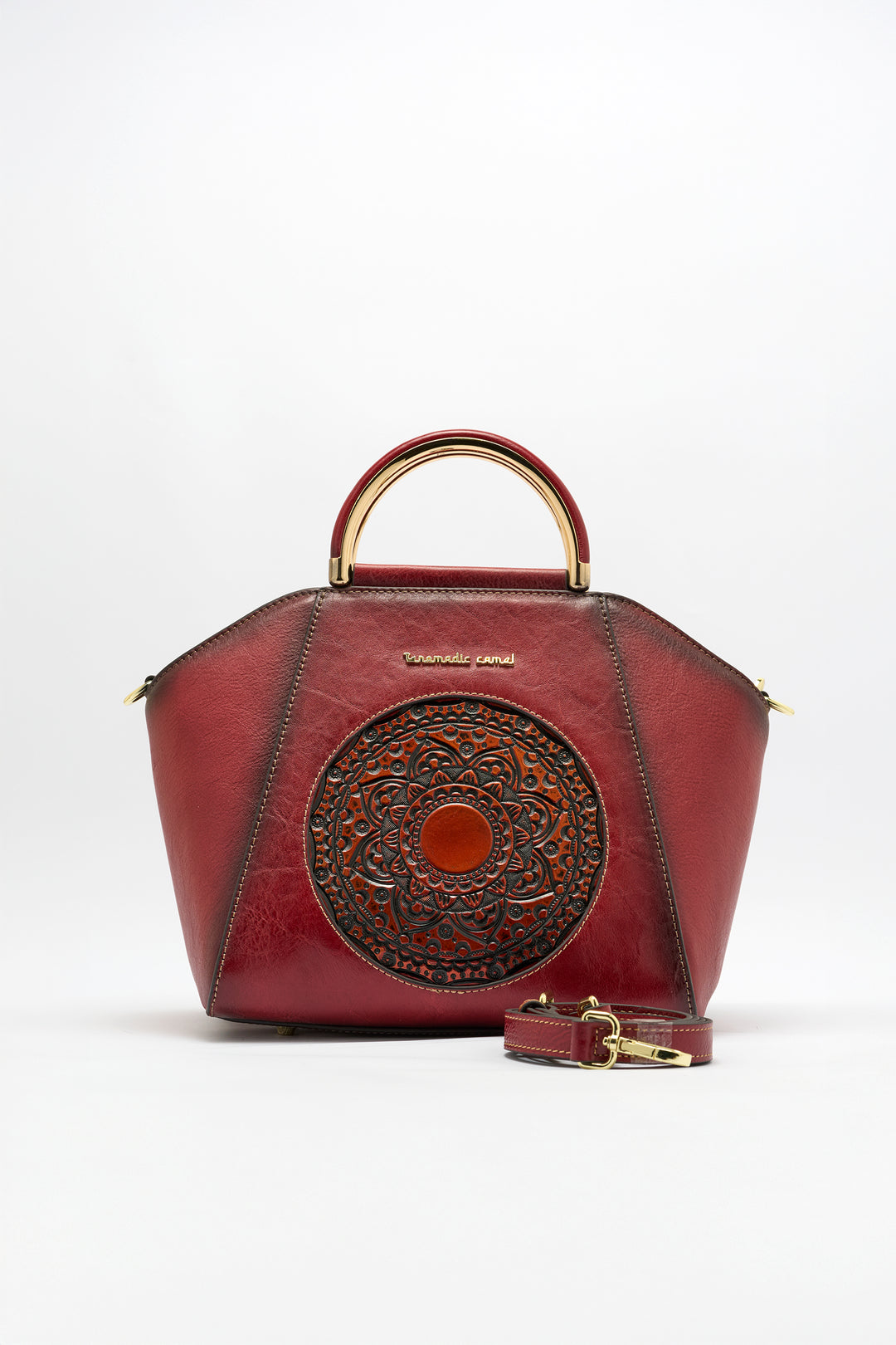 Trapez Women's Genuine Leather Handbag - Crimson