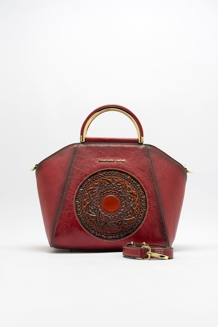 Trapez Women's Genuine Leather Handbag - Crimson
