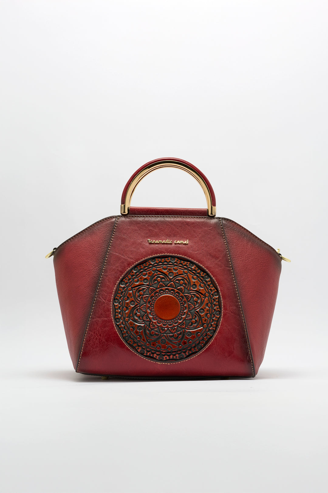 Trapez Women's Genuine Leather Handbag - Crimson