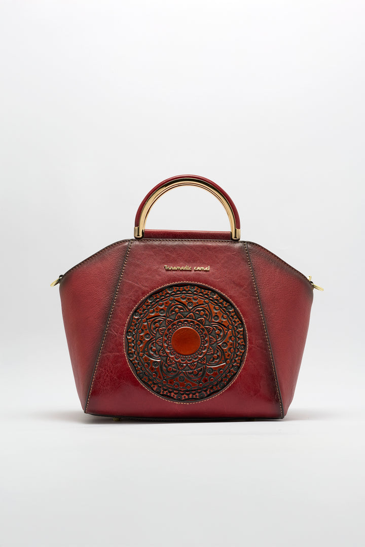 Trapez Women's Genuine Leather Handbag - Crimson