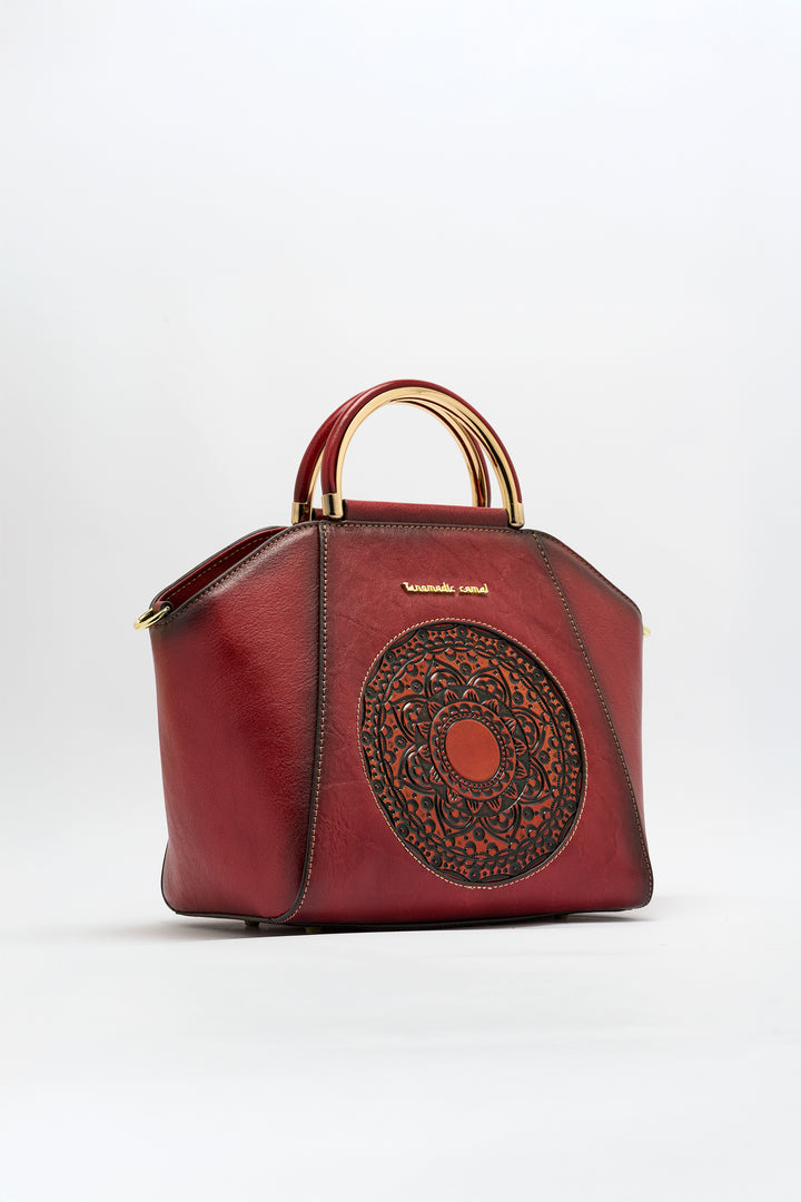 Trapez Women's Genuine Leather Handbag - Crimson
