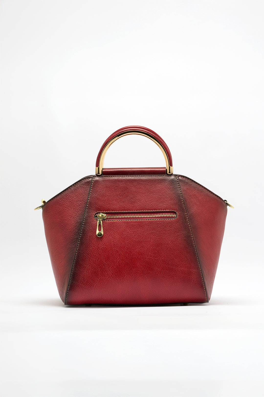 Trapez Women's Genuine Leather Handbag - Crimson