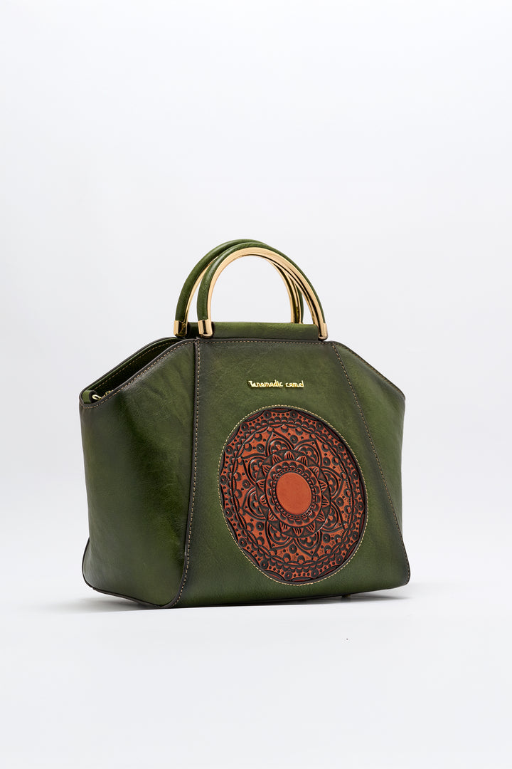 Trapez Women's Genuine Leather Handbag - Emerald