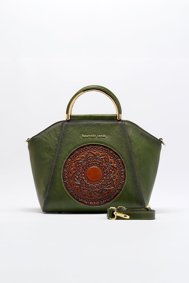 Trapez Women's Genuine Leather Handbag - Emerald