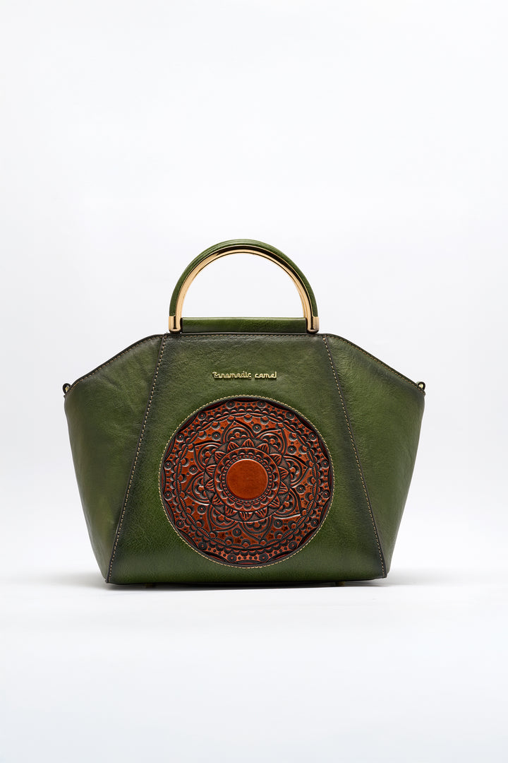 Trapez Women's Genuine Leather Handbag - Emerald