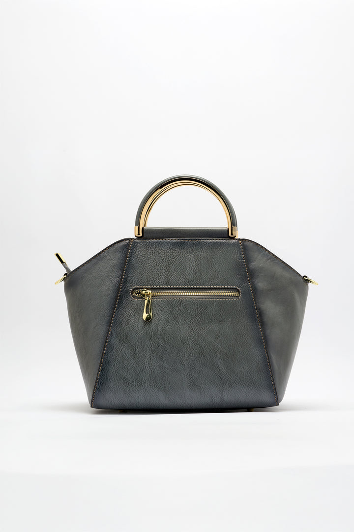 Trapez Women's Genuine Leather Handbag - Grey