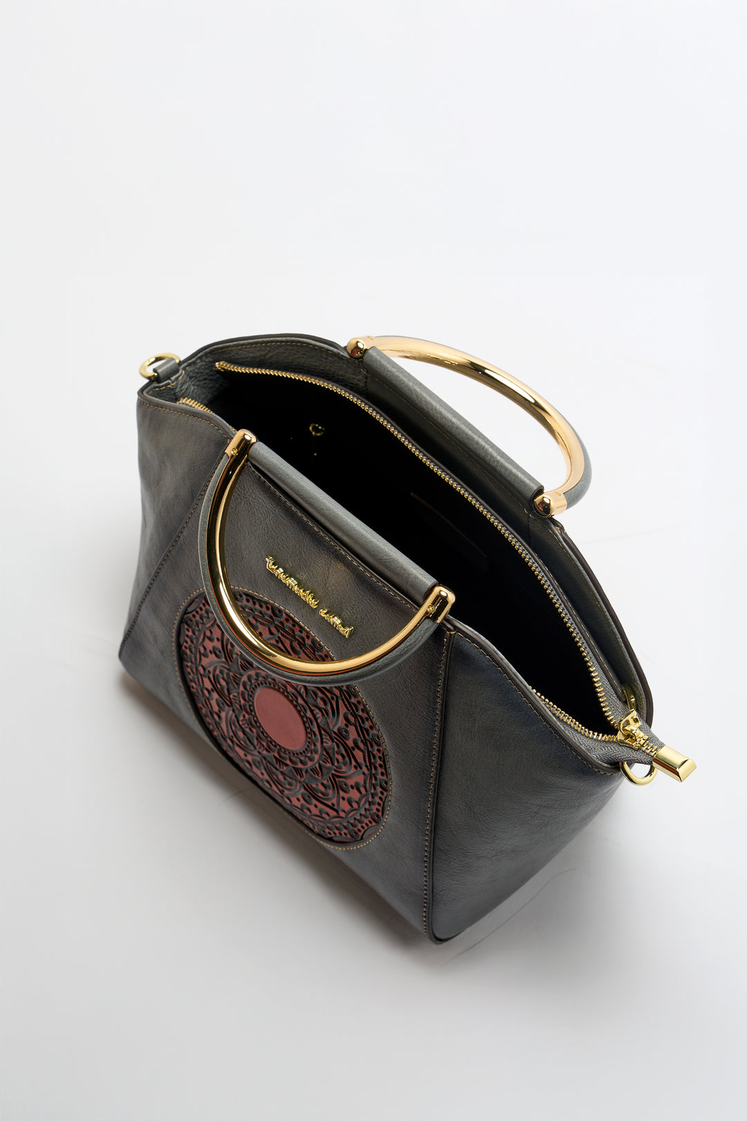 Trapez Women's Genuine Leather Handbag - Grey