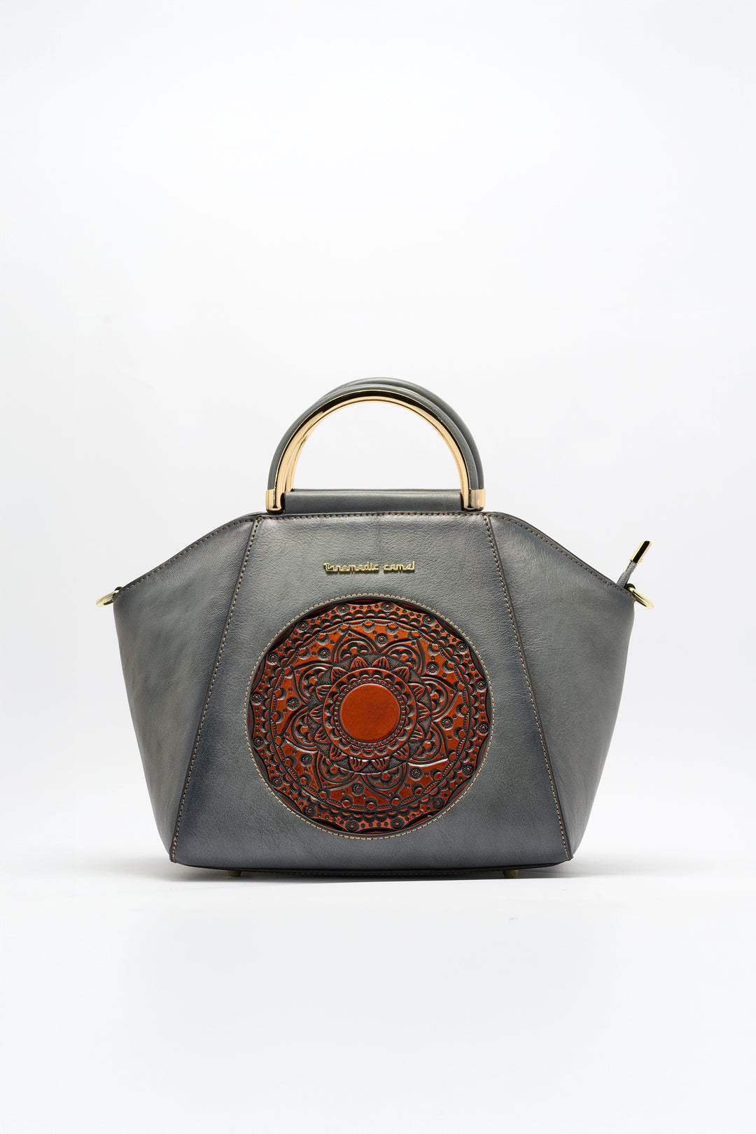 Trapez Women's Genuine Leather Handbag - Grey