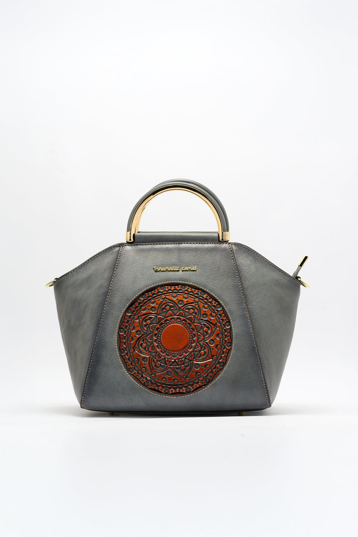 Trapez Women's Genuine Leather Handbag - Grey