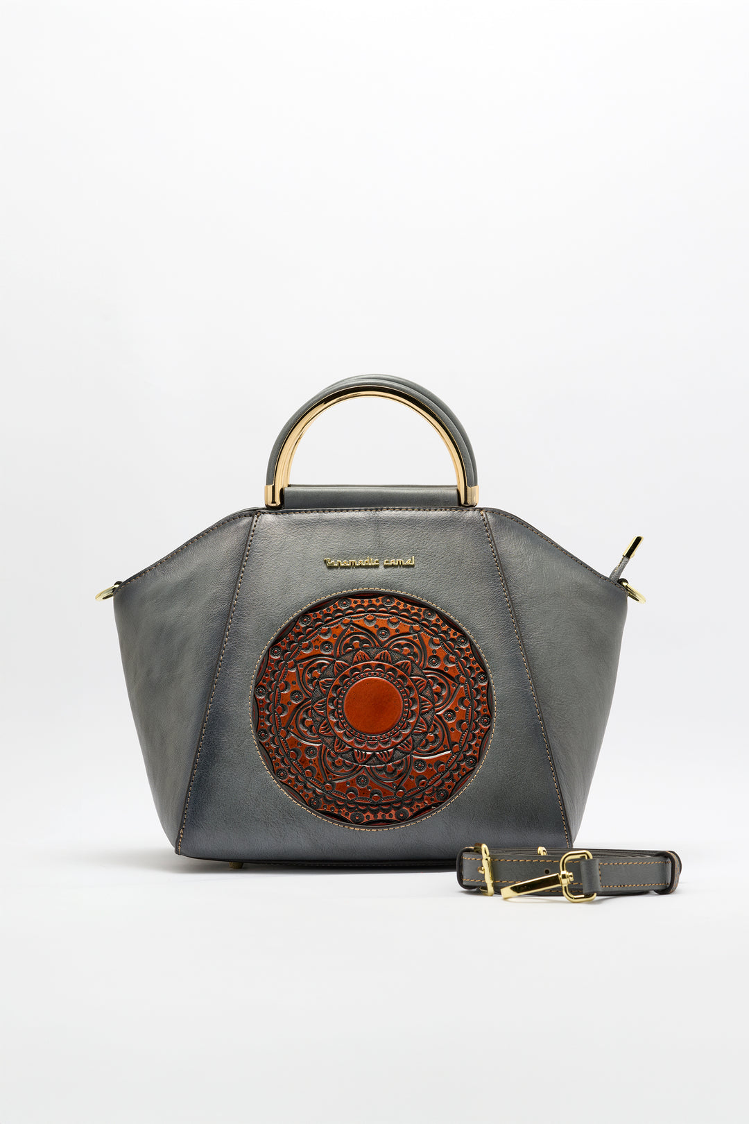 Trapez Women's Genuine Leather Handbag - Grey