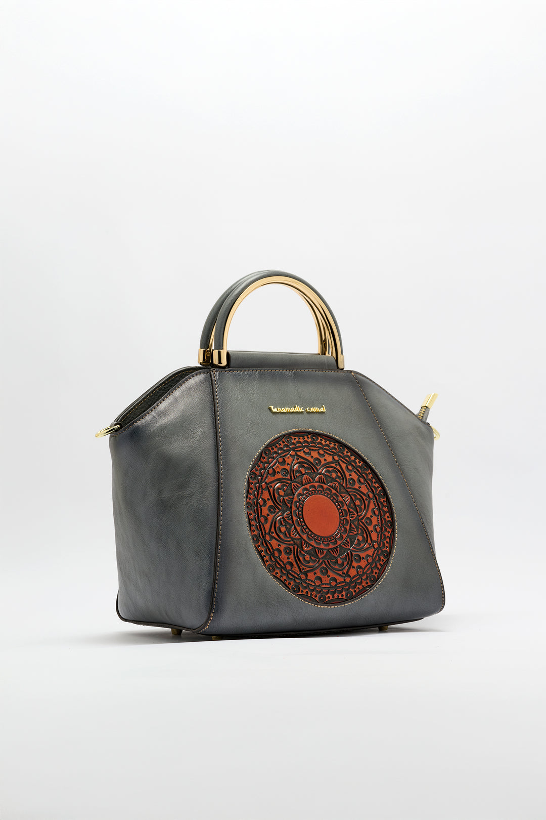 Trapez Women's Genuine Leather Handbag - Grey