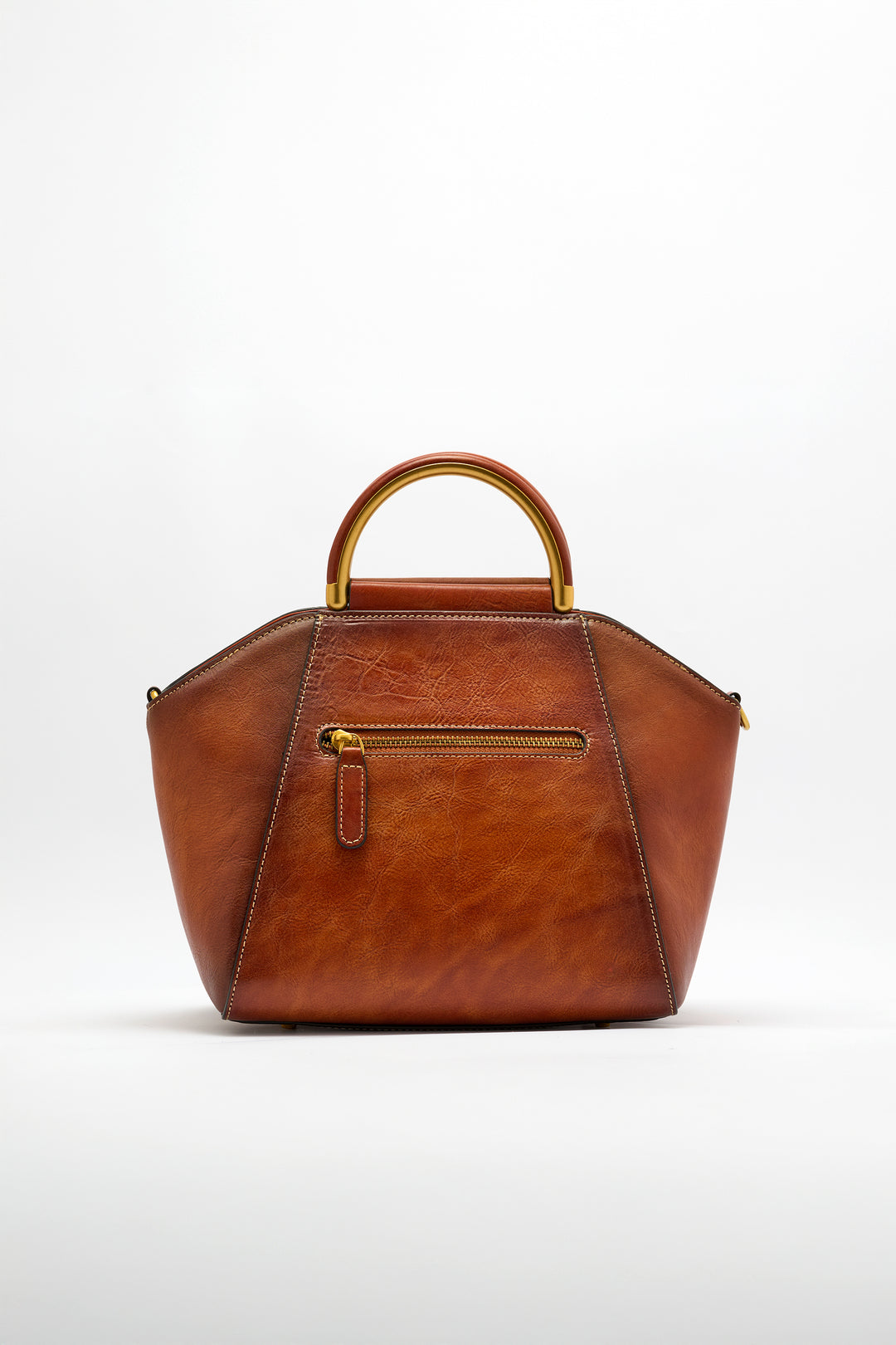 Trapez Women's Genuine Leather Handbag - Brown