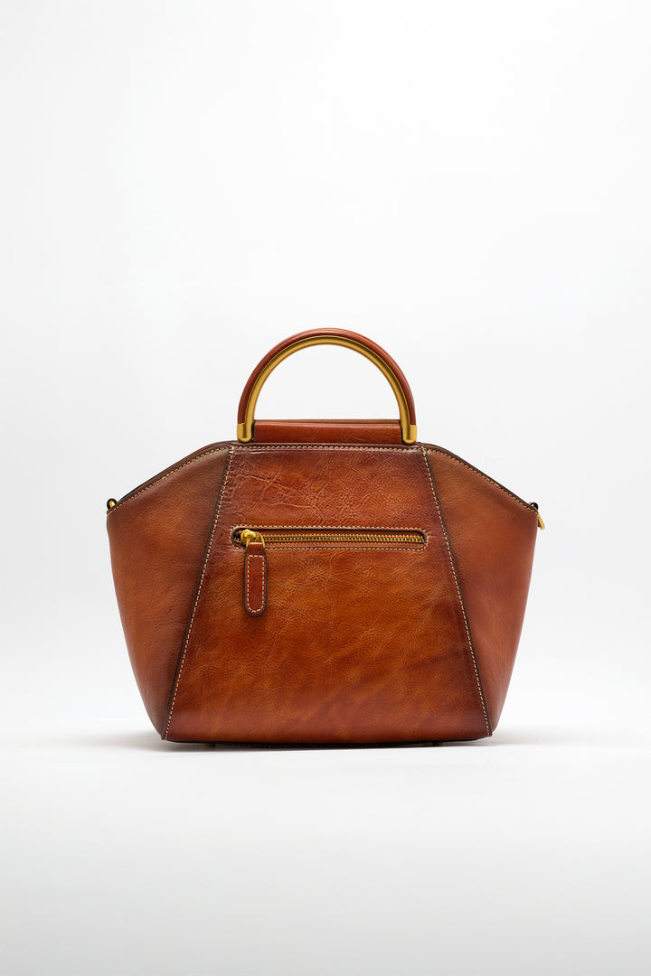 Trapez Women's Genuine Leather Handbag - Brown
