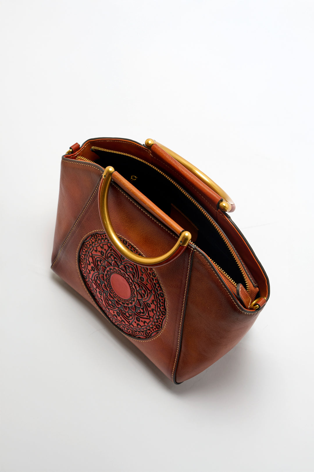 Trapez Women's Genuine Leather Handbag - Brown