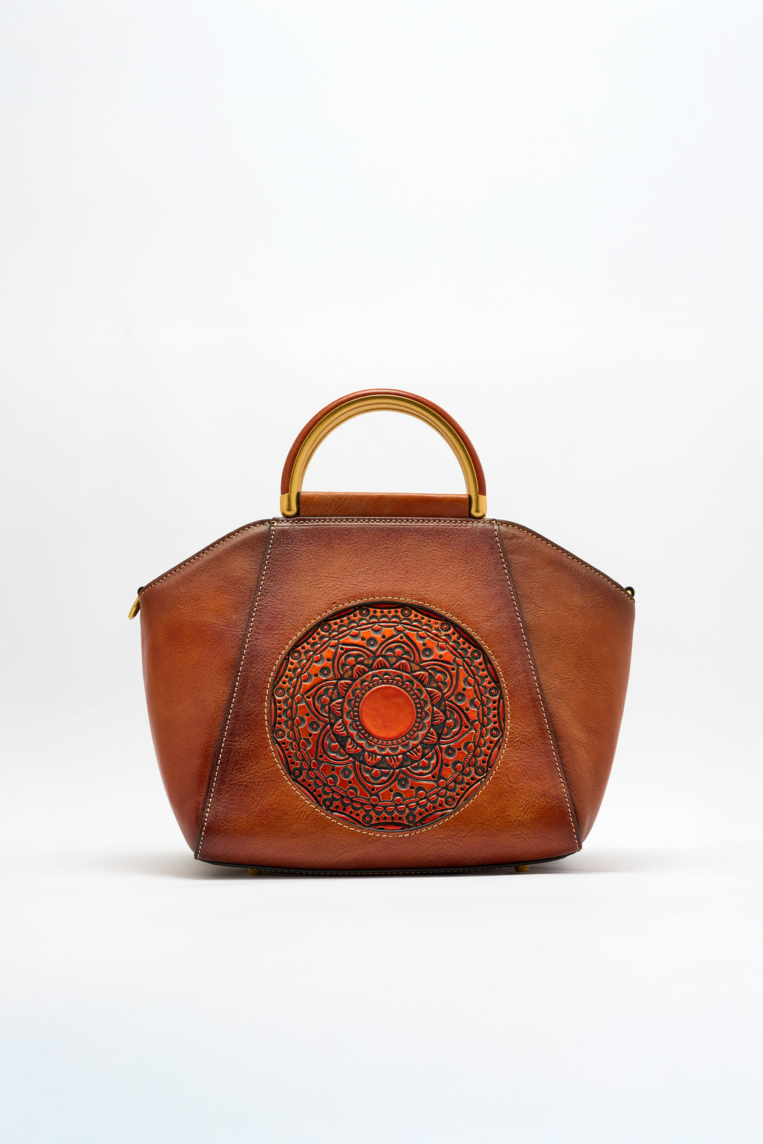 Trapez Women's Genuine Leather Handbag - Brown
