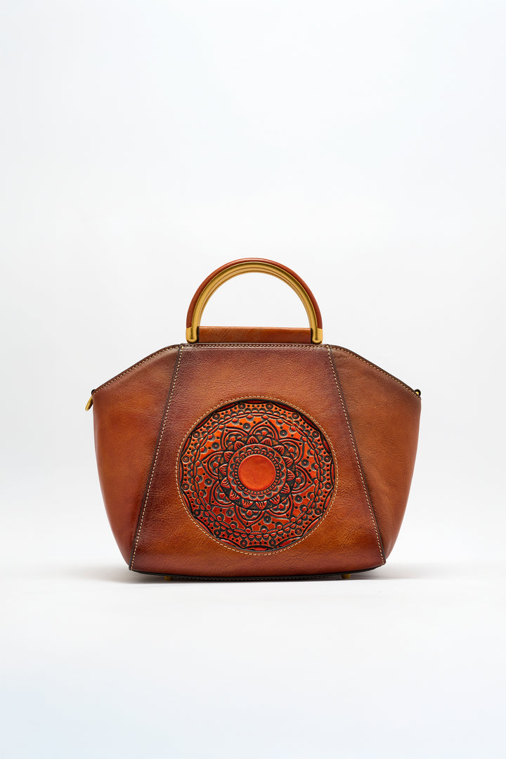 Trapez Women's Genuine Leather Handbag - Brown