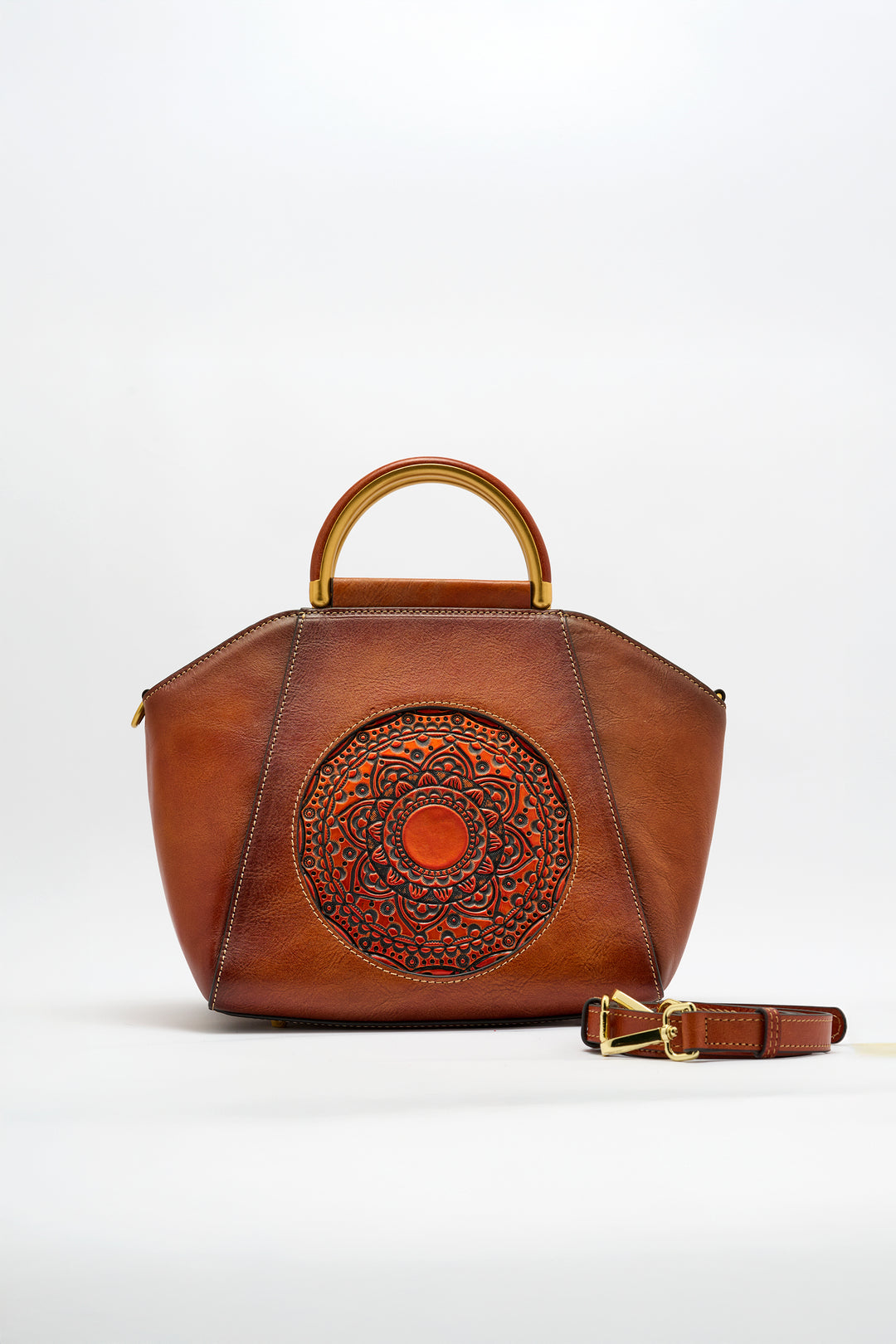 Trapez Women's Genuine Leather Handbag - Brown