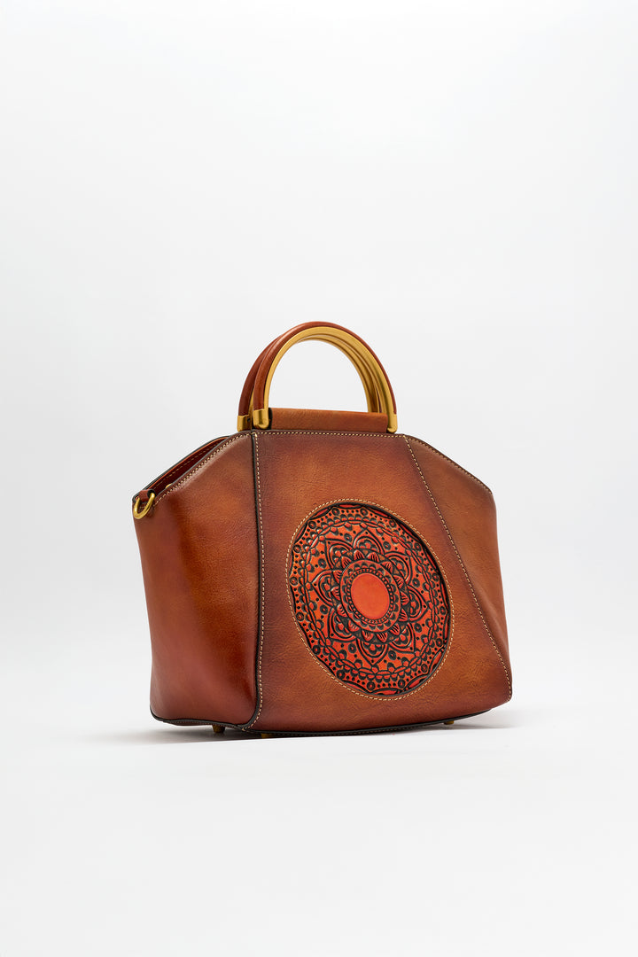 Trapez Women's Genuine Leather Handbag - Brown