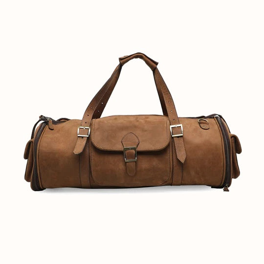 John Men's Genuine Leather Duffle Bag - Tan