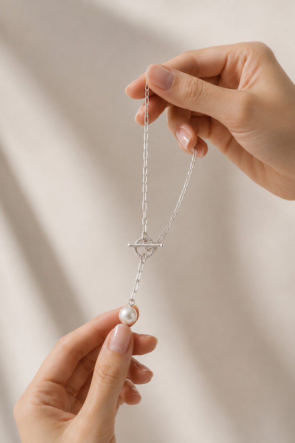 Pearl Drop Sterling Silver Zircon Necklace
