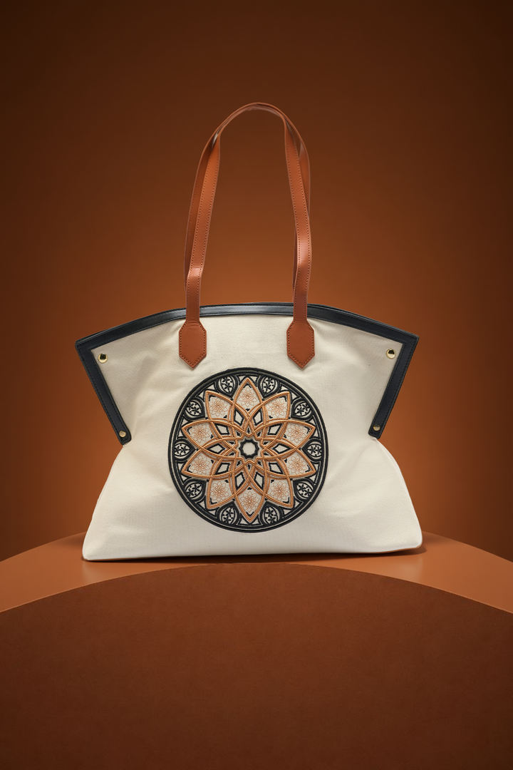 The Chandelier Statement Tote – Ivory, Tan & Black