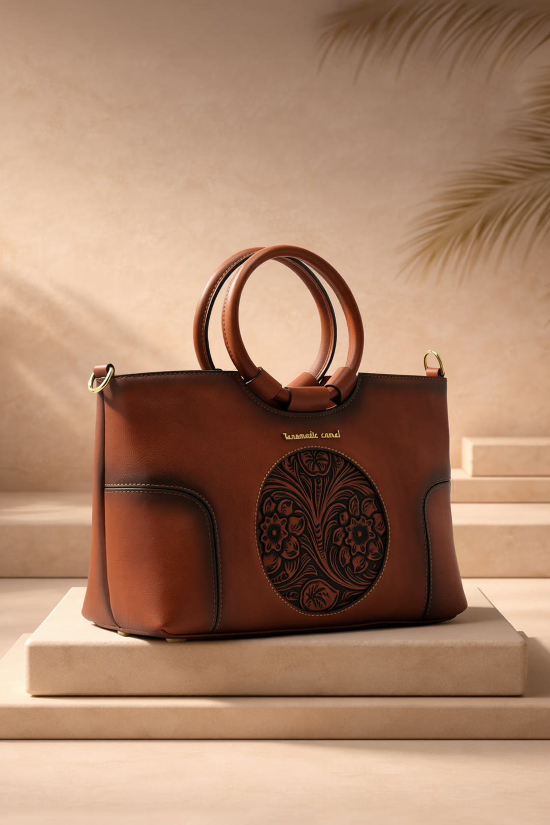 Iconic Women's  Genuine Leather Handbag - Mocha