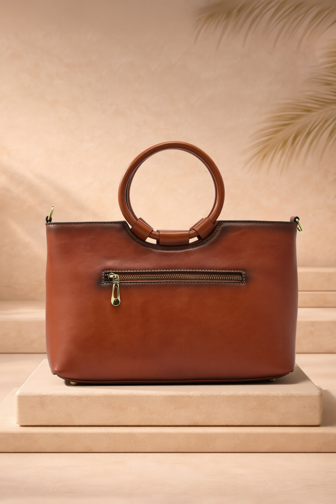 Iconic Women's  Genuine Leather Handbag - Mocha