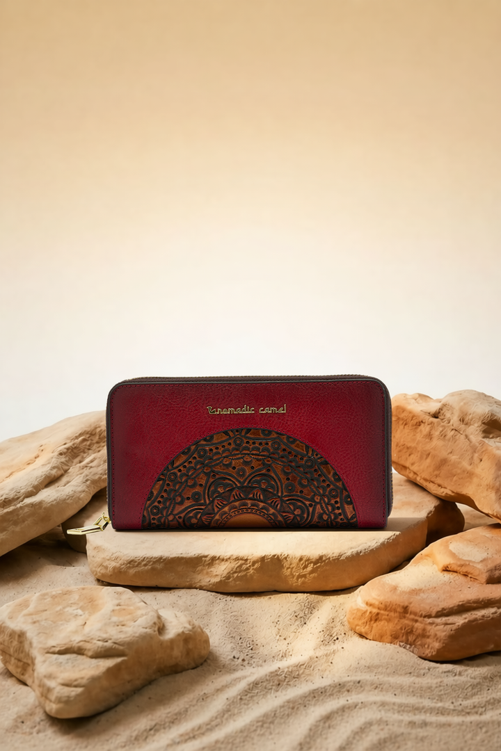 Embossed Women's Genuine Leather Clutch - Crimson